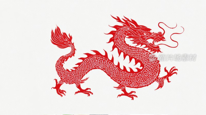 红色中国龙，龙年春节节日喜庆艺术剪纸