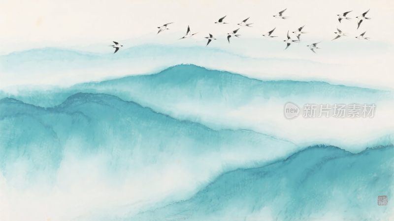 水墨山水飞鸟图