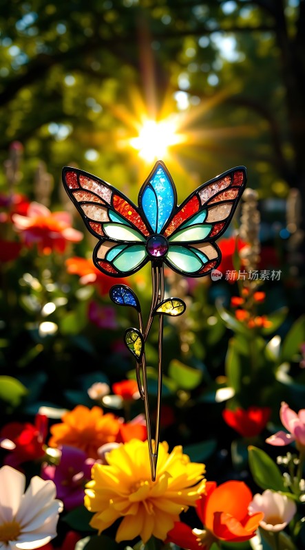 阳光下的彩色玻璃蝴蝶花