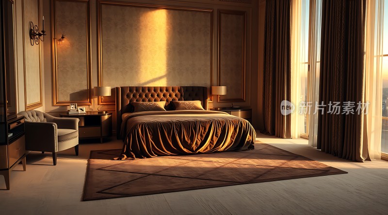 阳光洒落豪华卧室尽显温馨与舒适