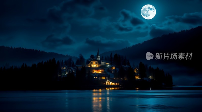 夜幕下的宁静小镇