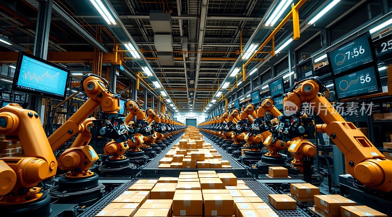 智能工厂生产线上的机器人操作