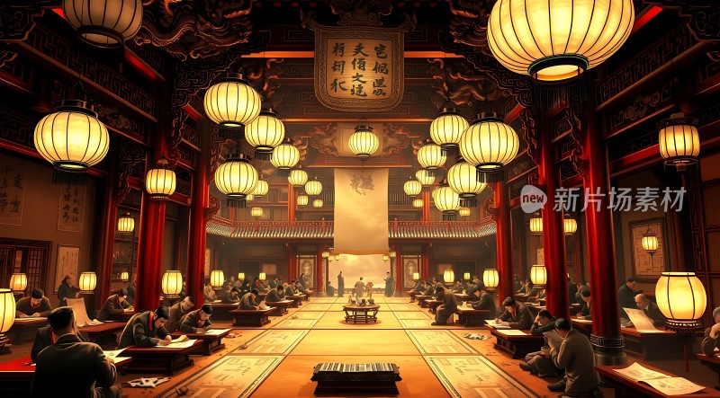 古风学堂夜读图