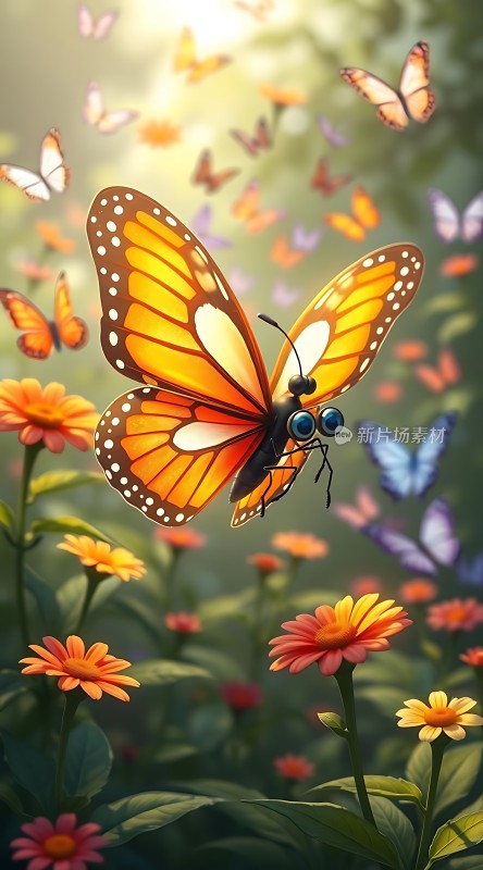 蝴蝶翩翩起舞于花丛间