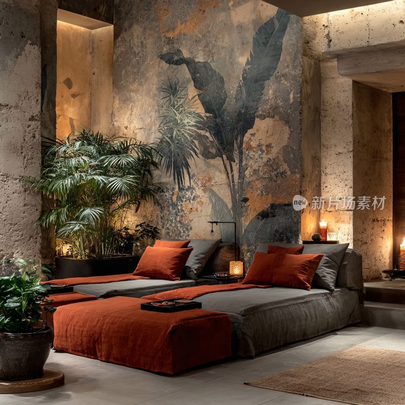 室内复古风绿植装饰卧室场景