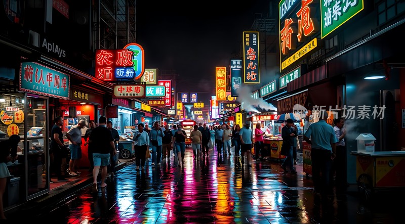 霓虹闪烁夜市繁华