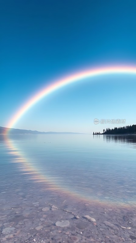湖畔彩虹映水波