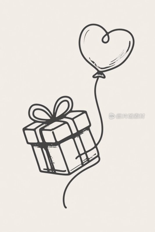 礼物爱心气球简笔画
