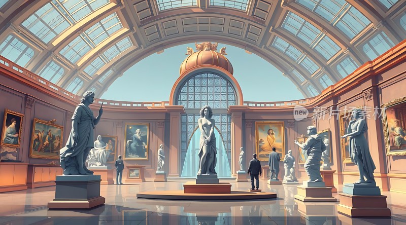 艺术殿堂雕像与画作共舞