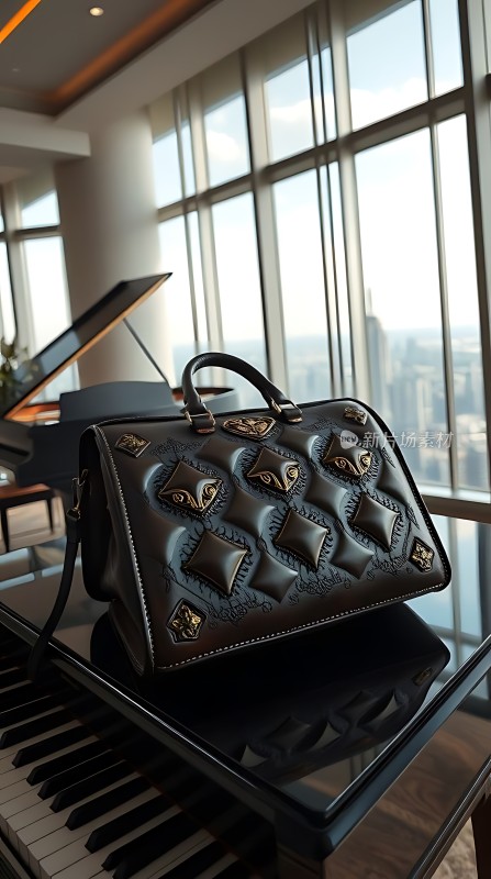 都市奢华风钢琴上的时尚手提包