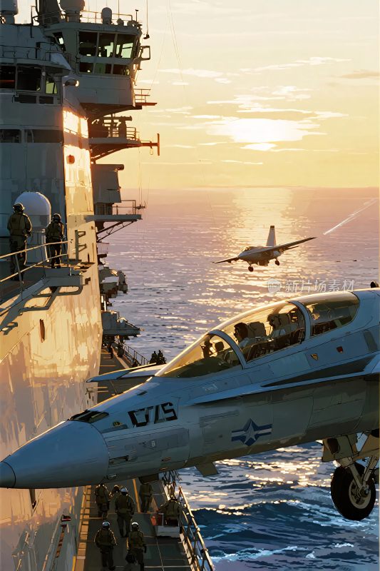 航母上战机起飞场景