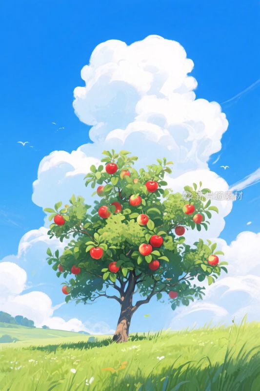 清新苹果树插画