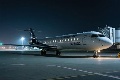 夜间机场停机坪飞机