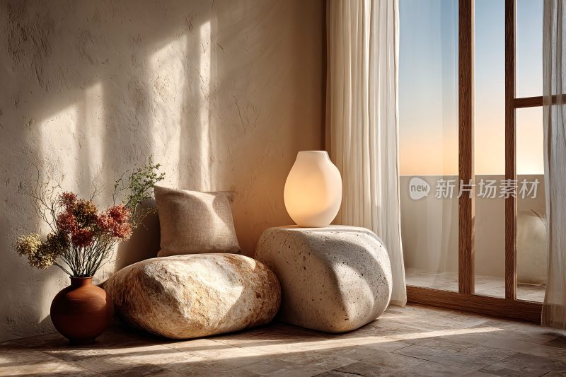 温馨室内窗边休闲角落场景