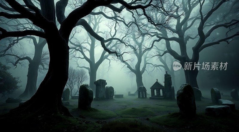 雾中墓园神秘而古老的回忆