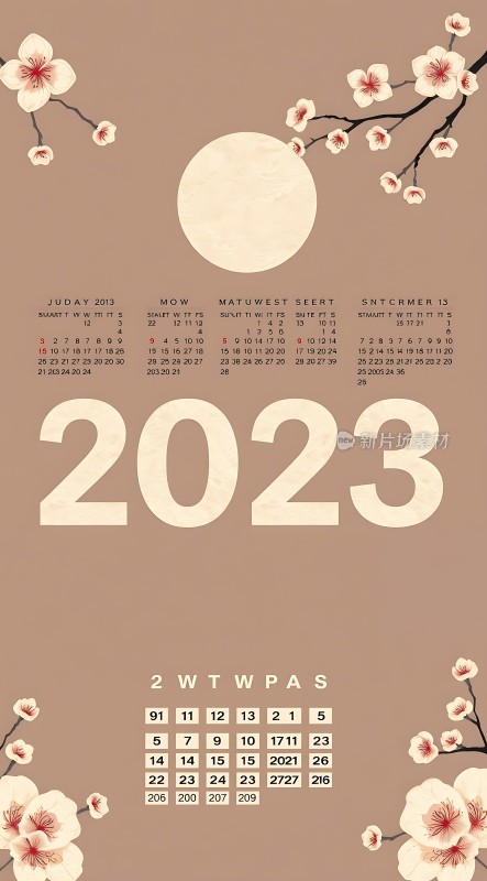 2023年日历樱花与数字的结合