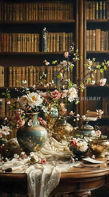 古韵书香花影摇曳