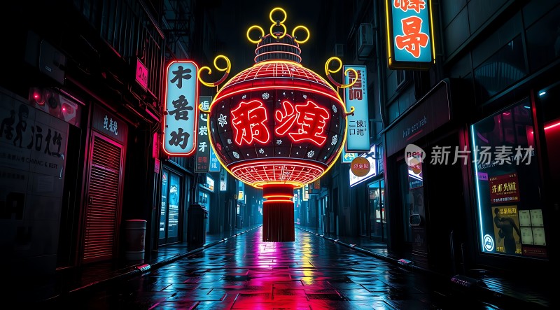 霓虹灯下的繁华街道