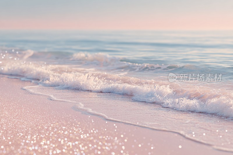 海边粉色沙滩海浪美景