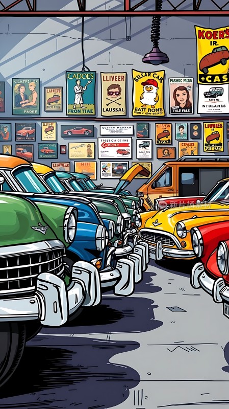 复古车库里的经典汽车