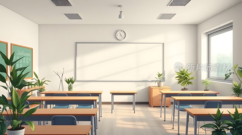 明亮教室绿意盎然学习氛围浓厚