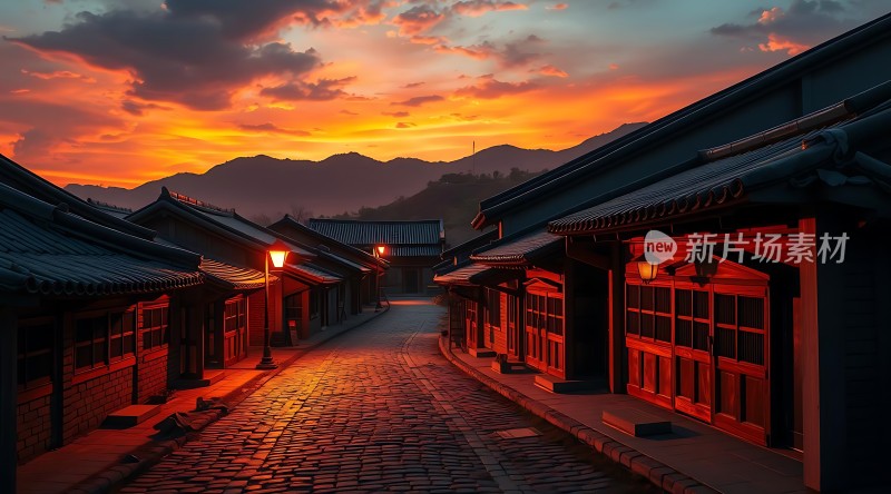 日落下的古街