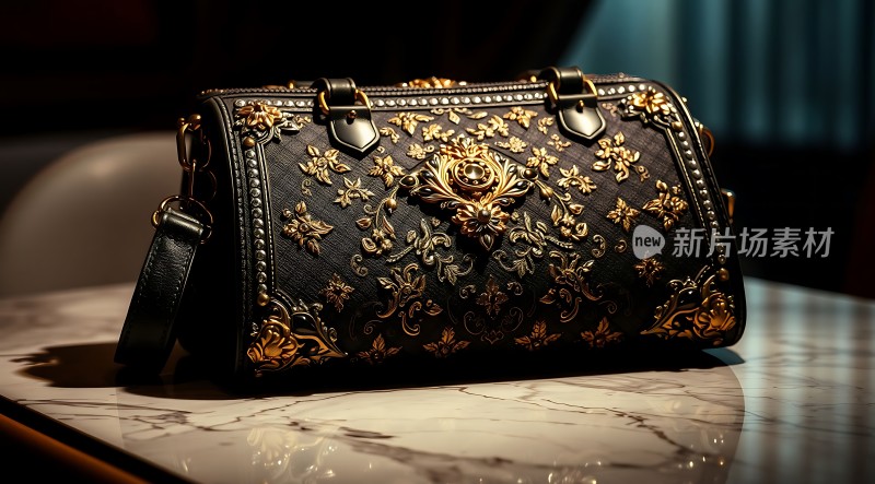 精致手提包展示黑色与金色交织闪耀着奢华光芒