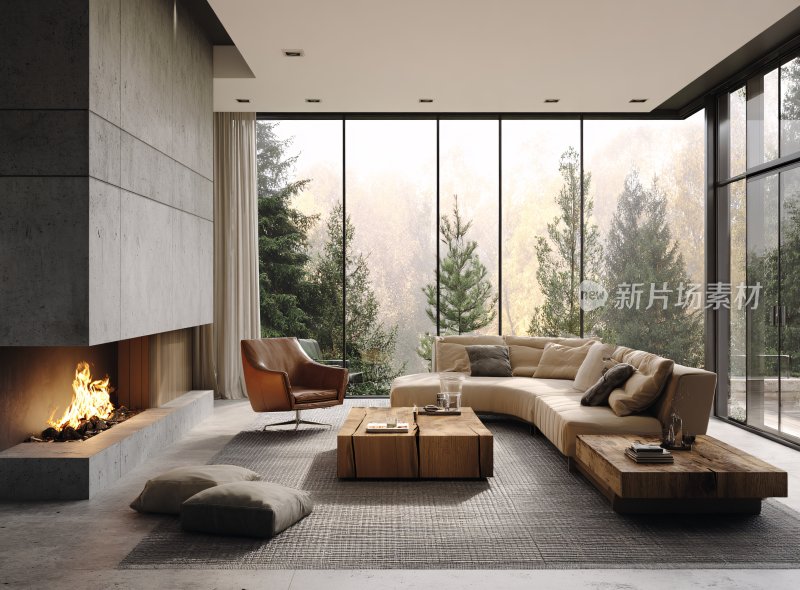 现代风格温馨客厅室内景观