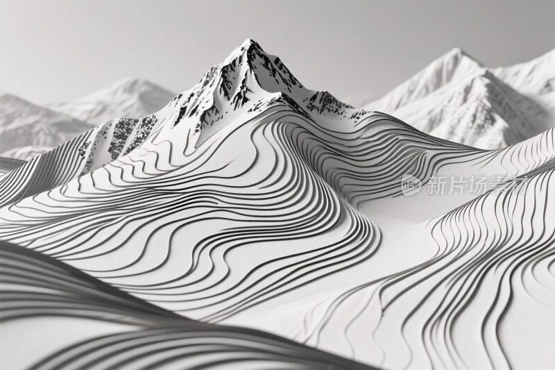 黑白线条山地艺术图
