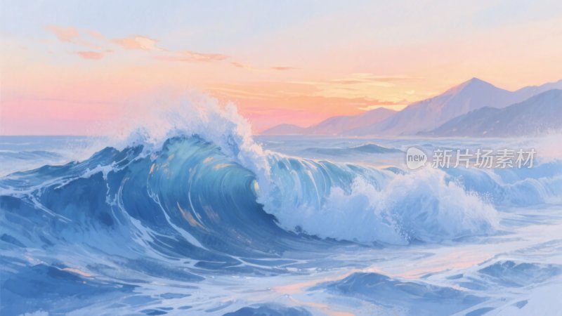 海上浪潮与壮丽日出景象