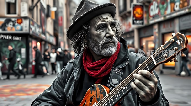 街头音乐家弹奏吉他