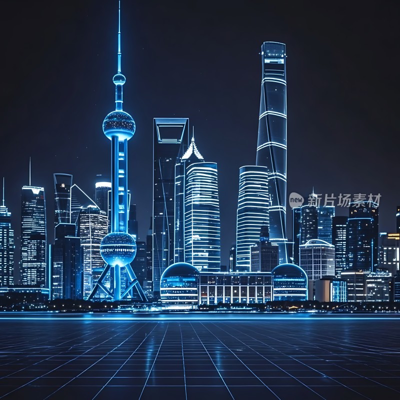 上海夜景东方明珠与摩天大楼的璀璨之光