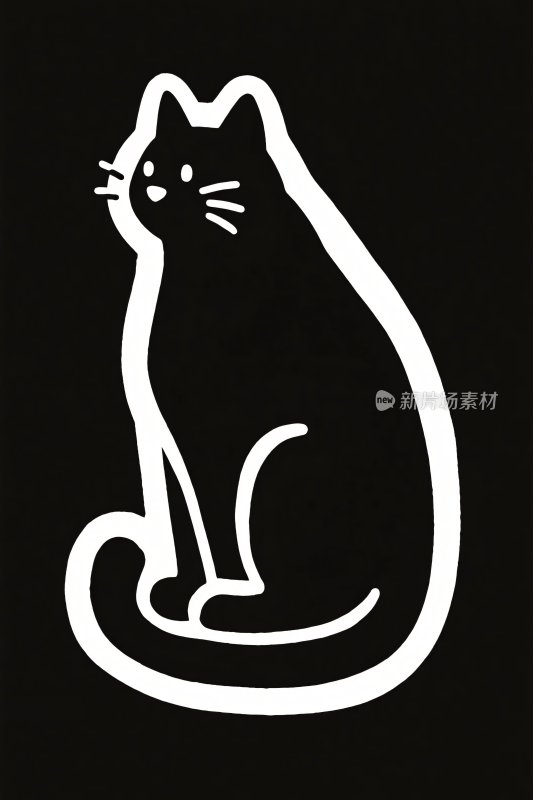 黑白简笔猫咪插画