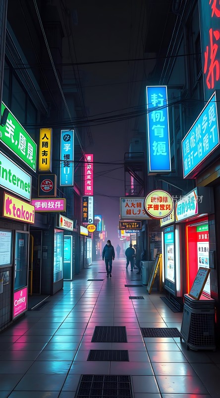 霓虹灯下的繁华街道