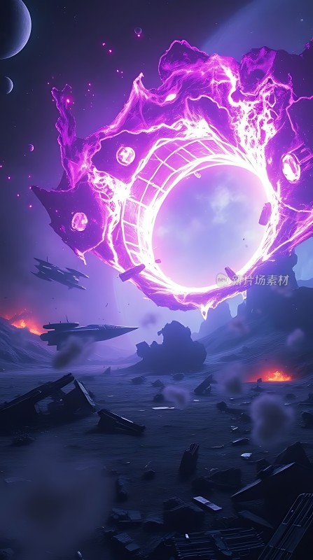 紫色能量环与宇宙飞船