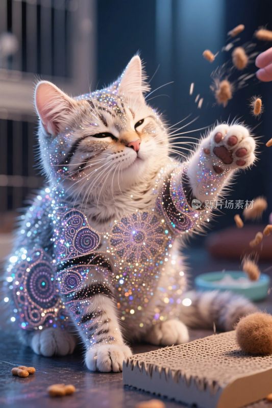 华丽装饰猫咪互动场景