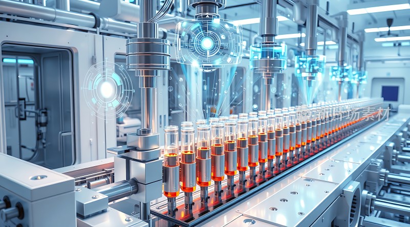 智能工厂生产线上机器人操作试管科技感十足