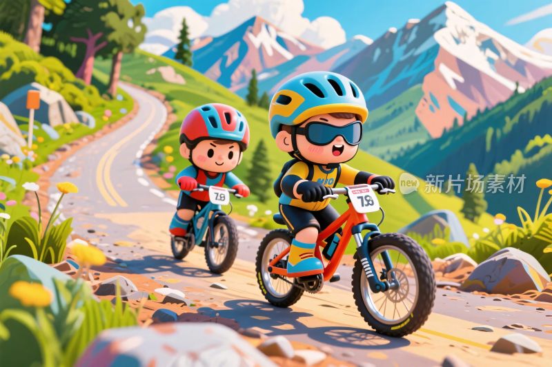 小孩山地车骑行场景