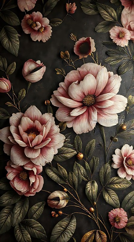 粉红牡丹盛开绿叶间