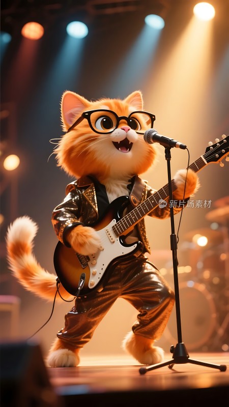 摇滚小猫舞台上的音乐之星！