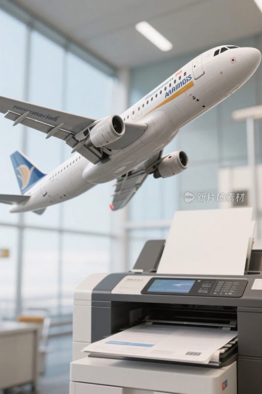 办公场景中的飞机与复印机