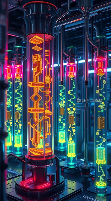 科技实验室中的彩色机械装置