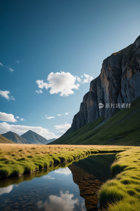 一条小溪流过一片草地高清风景图片