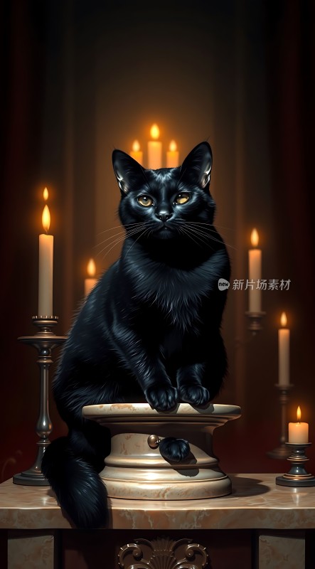黑猫烛光下的神秘之夜
