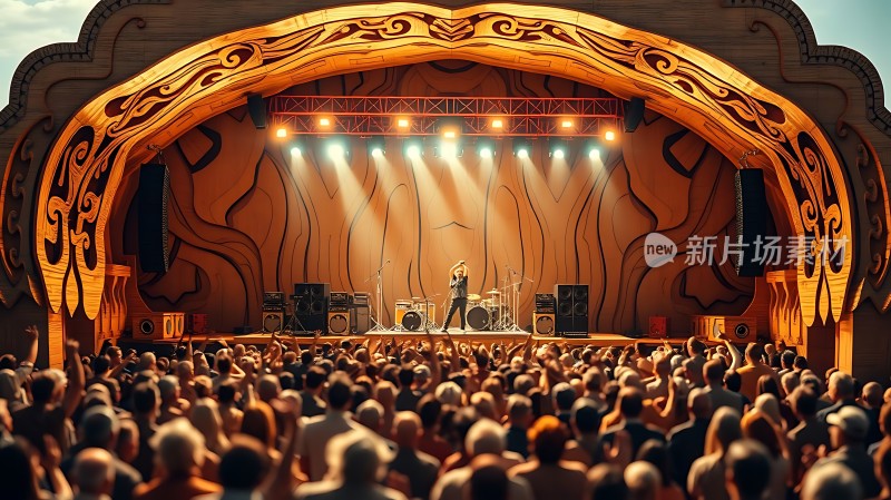 舞台灯光璀璨乐队激情演奏观众热情高涨的音乐节现场