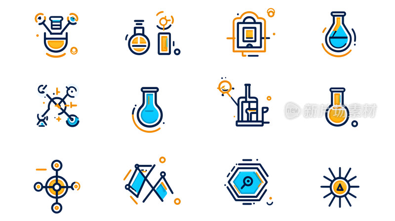 丰富多彩科学图标展示各种实验