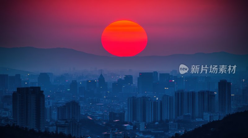 日出太阳升起城市市区红日景观