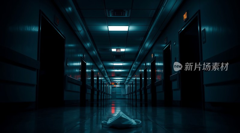 黑暗走廊中的白色口罩