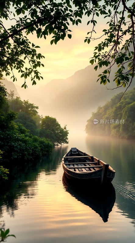 晨雾中的静谧小船