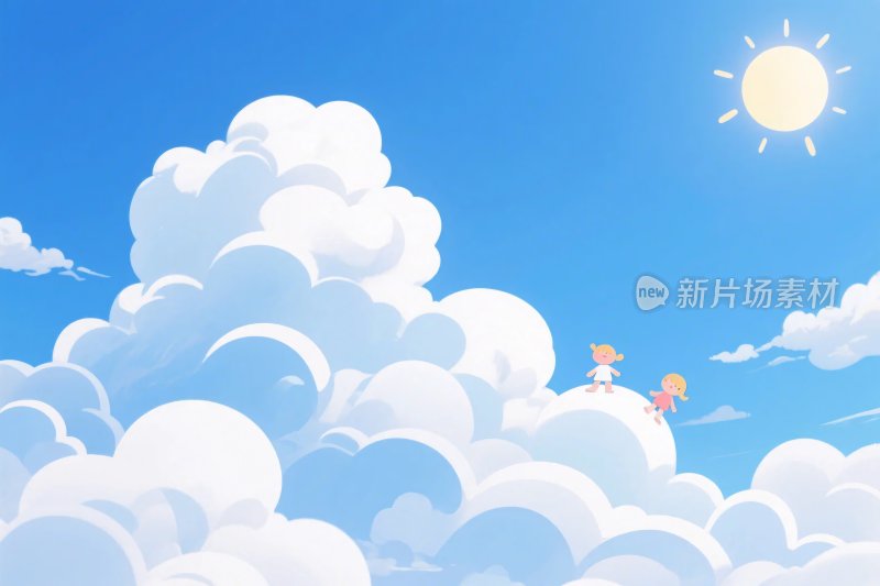 卡通云朵蓝天插画